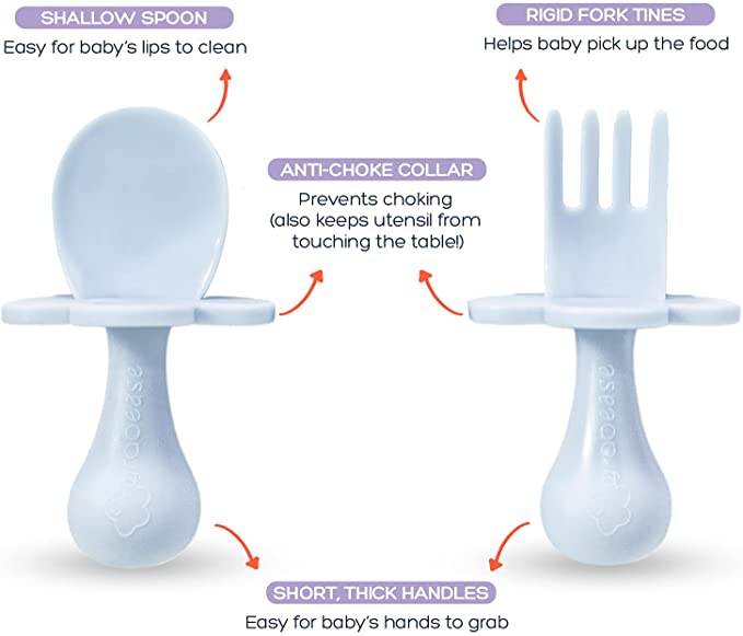 Grabease - Ergonomic Baby Toddler Self Feeding Utensils - Spoon & Fork Set