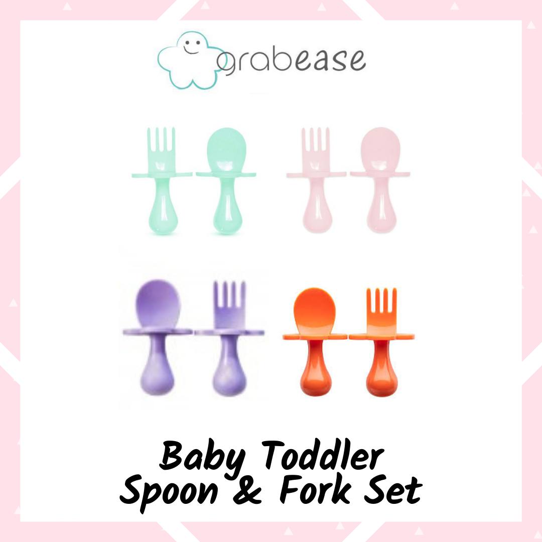 Grabease - Ergonomic Baby Toddler Self Feeding Utensils - Spoon & Fork Set